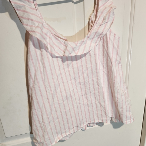 Sézane Pink Ruffle Stripe Sleeveless Button Top - Picture 11 of 11